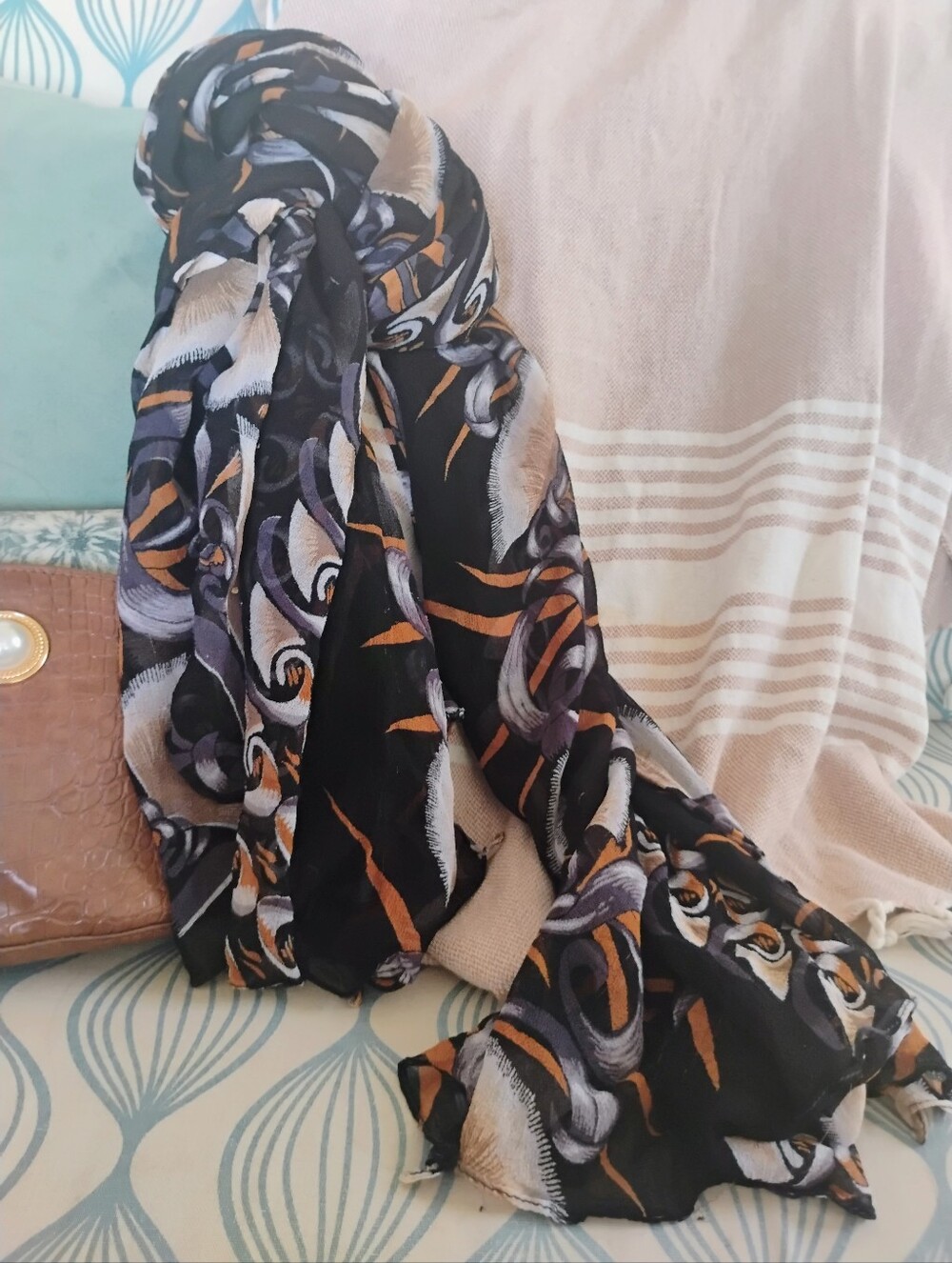 Vintage ATG Ornate Sheer Drape Scarf